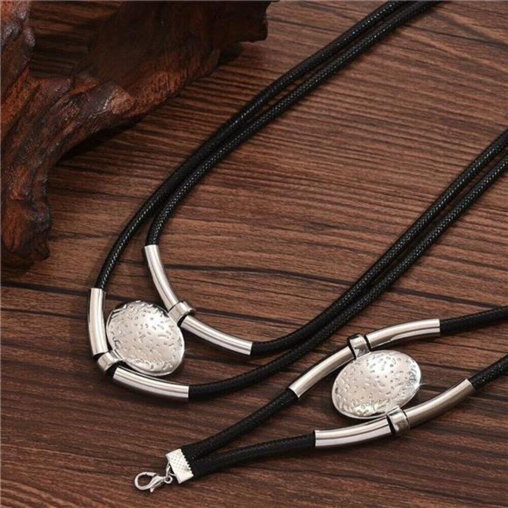 Silver Tone and Black Boho Western Double Layered Chunky Vintage Jewelry Set